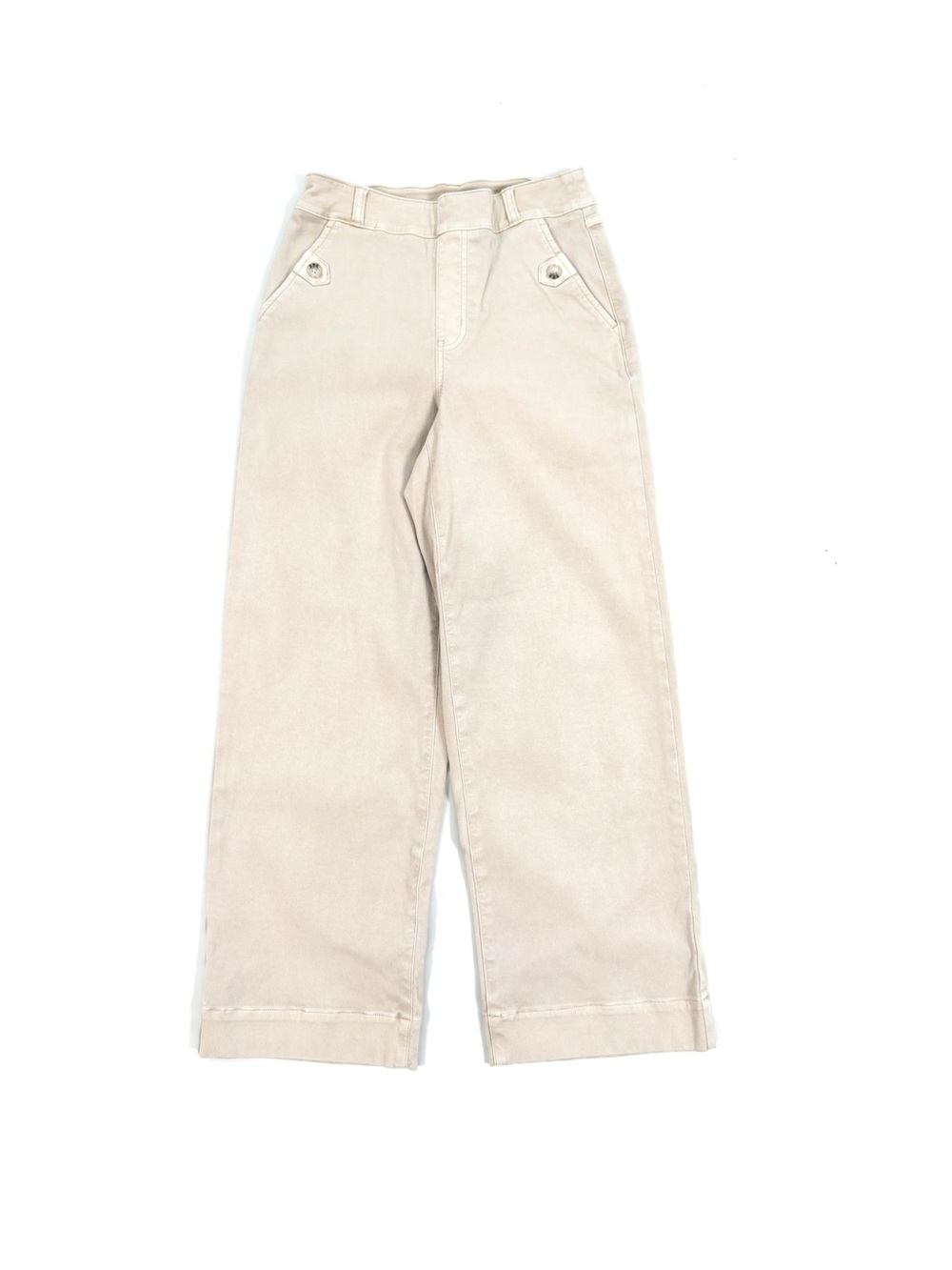 SPANX 20312R Stretch Twill Cropped Wide Leg in Bone Beige Khaki Pants Size S